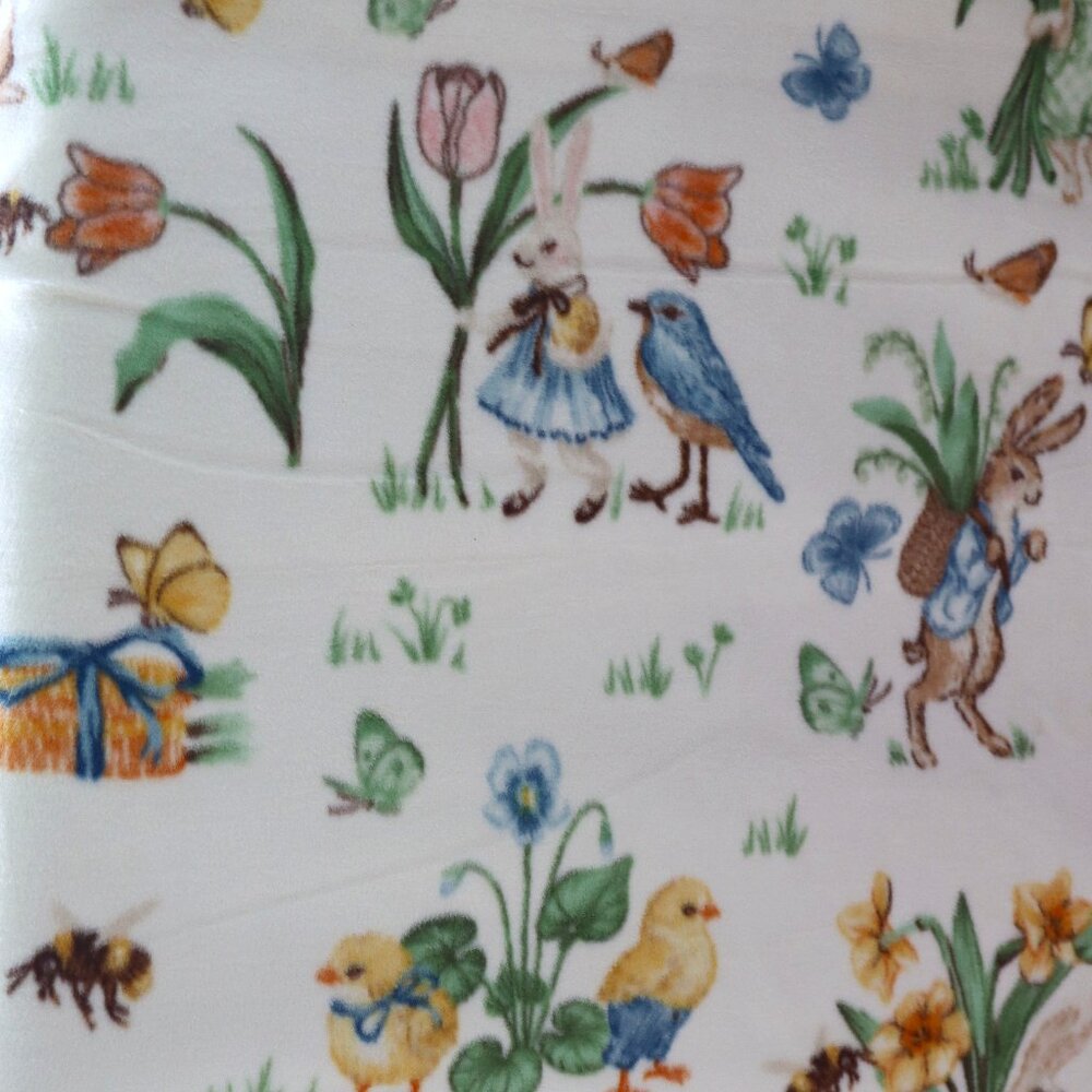 NEW HANDCRAFTED FLEECE BLANKET/THROW DUAL LAYERS 68" x 88" Strolling Rabbits